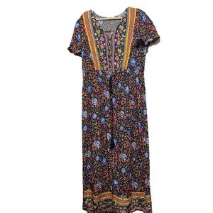 Pin Up Fashion Colorful Floral Boho Fairycore Flutter Sleeve Maxi Sz 20W